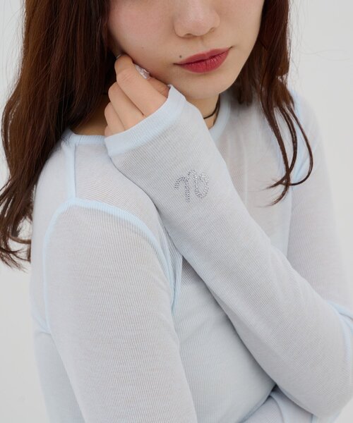 DISCOAT(ディスコート)の「【umm.】ビジューリブシアーTシャツ(Tシャツ/カットソー・レディース・サックスブルー/アイボリー/ベビーピンク・FREE)」の13枚目の写真