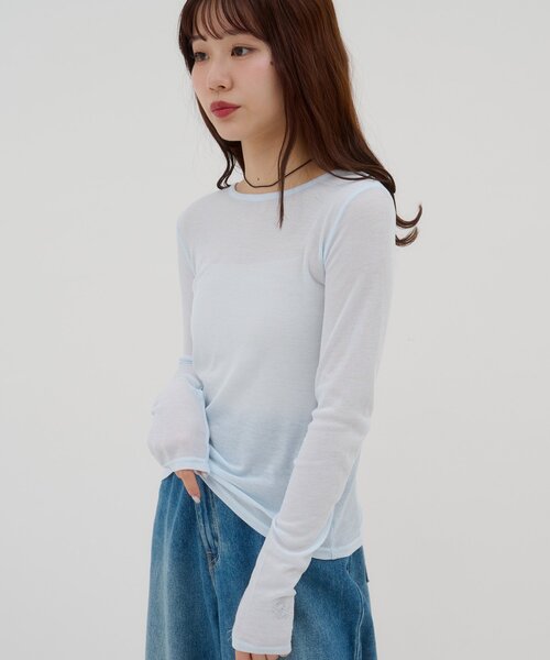 DISCOAT(ディスコート)の「【umm.】ビジューリブシアーTシャツ(Tシャツ/カットソー・レディース・サックスブルー/アイボリー/ベビーピンク・FREE)」の14枚目の写真