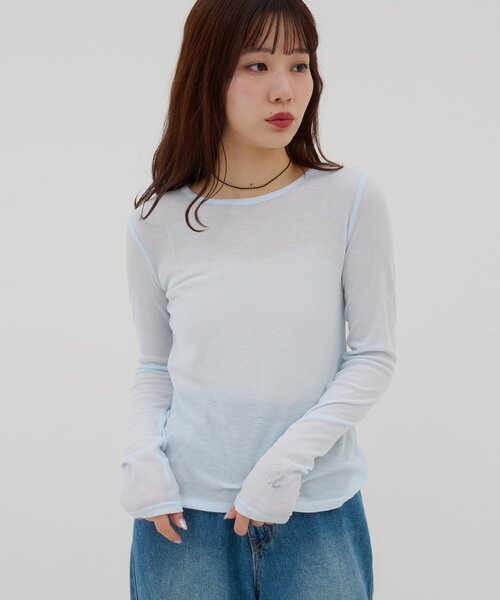 DISCOAT(ディスコート)の「【umm.】ビジューリブシアーTシャツ(Tシャツ/カットソー・レディース・サックスブルー/アイボリー/ベビーピンク・FREE)」の15枚目の写真