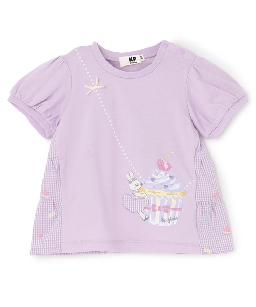 KP（ケーピー）の「天竺×先染チェック 半袖Tシャツ【虫よけ加工】（Tシャツ/カットソー・キッズ・ラベンダー/ピンク系その他・80ｃｍ/90cm/100cm）」の2枚目の写真