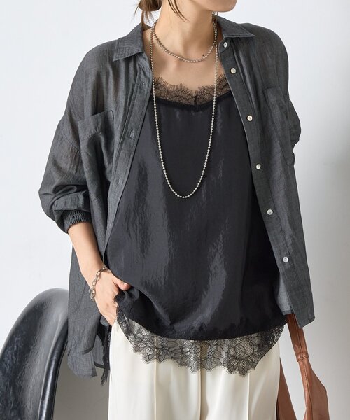 Jena espace merveilleux(ジェナ エスパスメルヴェイユ)の「【程よい抜け感】シアーデニムシャツ(シャツ/ブラウス・レディース・ブルー/ブラック/ブルー系その他・FREE)」の4枚目の写真