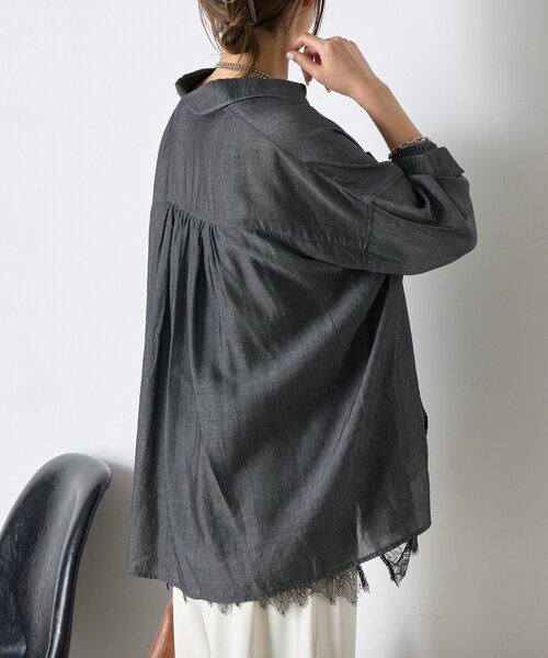 Jena espace merveilleux(ジェナ エスパスメルヴェイユ)の「【程よい抜け感】シアーデニムシャツ(シャツ/ブラウス・レディース・ブルー/ブラック/ブルー系その他・FREE)」の7枚目の写真