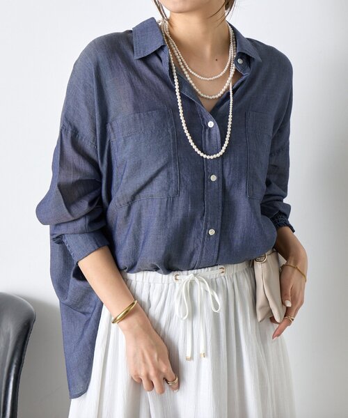 Jena espace merveilleux(ジェナ エスパスメルヴェイユ)の「【程よい抜け感】シアーデニムシャツ(シャツ/ブラウス・レディース・ブルー/ブラック/ブルー系その他・FREE)」の22枚目の写真