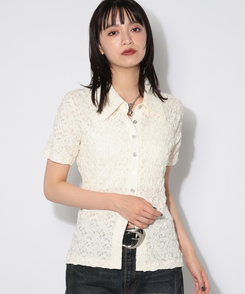 PAGEBOY(ページボーイ)の「フクレジャガードエリツキトップス(シャツ/ブラウス・レディース・ブラック/ブルー/オフホワイト・FREE)」の2枚目の写真