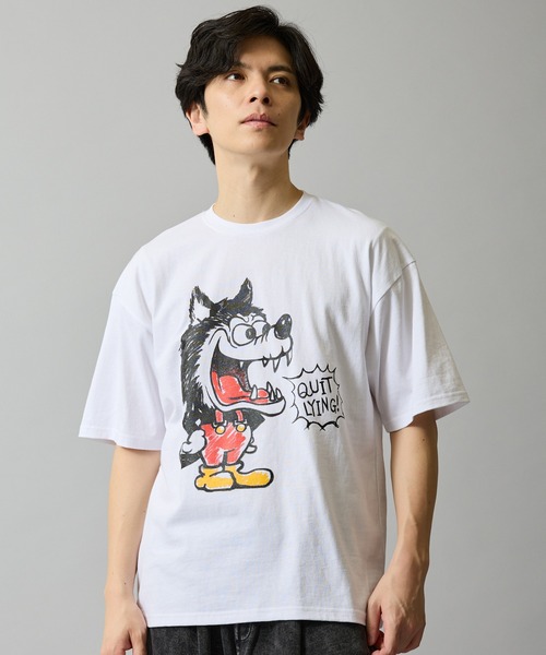 En serio TOKYO(エンソリオトーキョー)の「【SIDEWAYSTANCE】クレヨンウルフ半袖Tシャツ 70712(Tシャツ/カットソー・メンズ・ホワイト/ブラック/アッシュ・MEDIUM/X-LARGE/SMALL/LARGE)」の2枚目の写真