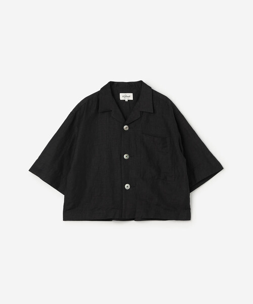 LE GLAZIK（ルグラジック）の「LE GLAZIK | リネンポリエステル オープンカラー半袖シャツ WOMEN（シャツ/ブラウス・レディース・グレー/アイボリー/ブラック/マスタード・36）」の2枚目の写真