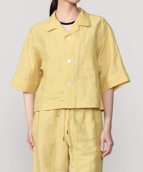 LE GLAZIK（ルグラジック）の「LE GLAZIK | リネンポリエステル オープンカラー半袖シャツ WOMEN（シャツ/ブラウス・レディース・グレー/アイボリー/ブラック/マスタード・36）」の4枚目の写真