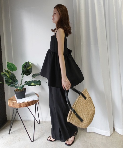 CORNERS（コーナーズ）の「前後2wayリボンチュニック【セットアップ可能】（タンクトップ・レディース・ライトベージュ/ブラック・M）」の9枚目の写真