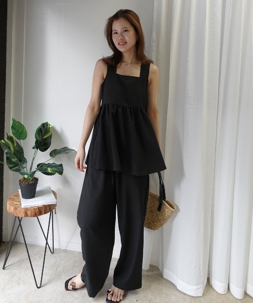 CORNERS（コーナーズ）の「前後2wayリボンチュニック【セットアップ可能】（タンクトップ・レディース・ライトベージュ/ブラック・M）」の10枚目の写真