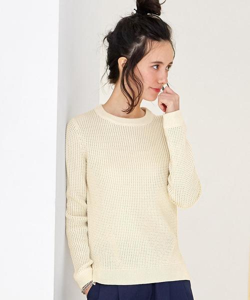 green label relaxing（グリーンレーベルリラクシング）の「CB HandWash QUARZO ワッフル PO ニット◆（ニット/セーター・レディース・オフホワイト/オリーブ/ネイビー・FREE）」の2枚目の写真