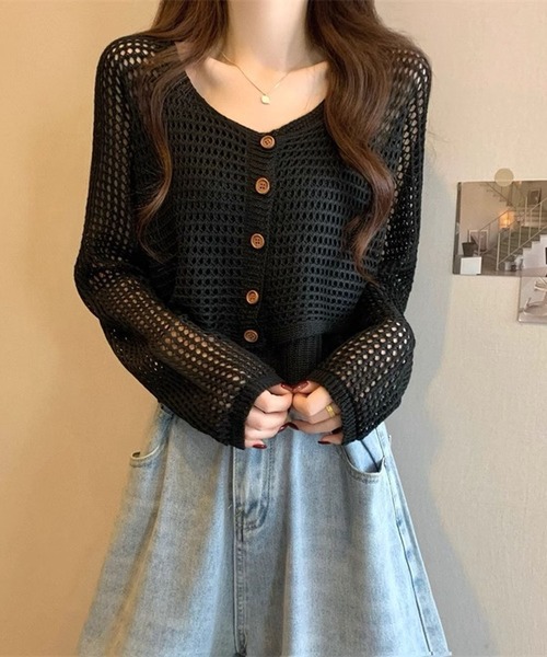 Girly Doll（ガーリードール）の「メッシュニットカーディガン&ニットキャミソール 2点セット（ニット/セーター・レディース・ブラック/ライトグレー/ホワイト/モカ・FREE）」の10枚目の写真