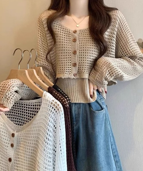 Girly Doll（ガーリードール）の「メッシュニットカーディガン&ニットキャミソール 2点セット（ニット/セーター・レディース・ブラック/ライトグレー/ホワイト/モカ・FREE）」の18枚目の写真