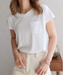 【SG】Vネック 美ラインシンプルベーシックTシャツ 半袖Tシャツ
