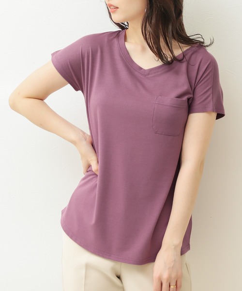 NYLAUS(ナイラス)の「【SG】Vネック 美ラインシンプルベーシックTシャツ 半袖Tシャツ(Tシャツ/カットソー・レディース・カーキ/ブラック/ブラック系その他/パープル/ホワイト系その他/ホワイト/ピンク/イエロー・LL/L/M/3L/S)」の11枚目の写真