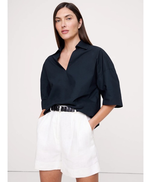 Banana Republic(バナナリパブリック)の「コットンポプリン ポップオーバー チュニック(シャツ/ブラウス・レディース・ネイビー/ベージュ/ホワイト・L/M/XS/S)」の1枚目の写真