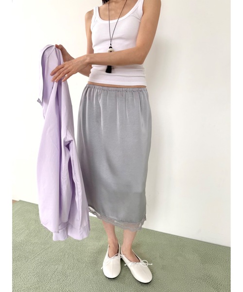 Didot.showroom(ディドット ショールーム)の「ピュアサテンレーススカート(スカート・レディース・アイボリー/シルバー/バーガンディー・FREE)」の12枚目の写真