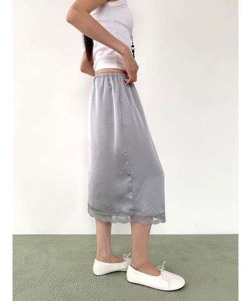 Didot.showroom(ディドット ショールーム)の「ピュアサテンレーススカート(スカート・レディース・アイボリー/シルバー/バーガンディー・FREE)」の15枚目の写真
