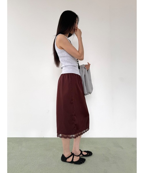 Didot.showroom(ディドット ショールーム)の「ピュアサテンレーススカート(スカート・レディース・アイボリー/シルバー/バーガンディー・FREE)」の10枚目の写真