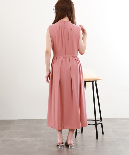 FUNALIVE(ファンアライブ)の「スタンドカラー切替ワンピース ノースリーブ(ワンピース・レディース・ピンク・L(40)/M(38))」の9枚目の写真