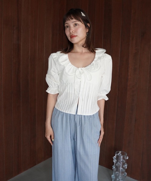SANSeLF（サンセルフ）の「【SANSeLF】フロントリボンフリルカラーブラウス saw26s069（シャツ/ブラウス・レディース・ホワイト・FREE）」の2枚目の写真