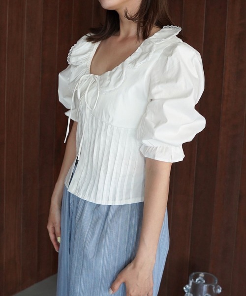 SANSeLF（サンセルフ）の「【SANSeLF】フロントリボンフリルカラーブラウス saw26s069（シャツ/ブラウス・レディース・ホワイト・FREE）」の5枚目の写真