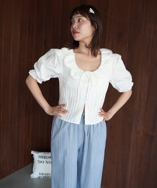 SANSeLF（サンセルフ）の「【SANSeLF】フロントリボンフリルカラーブラウス saw26s069（シャツ/ブラウス・レディース・ホワイト・FREE）」の3枚目の写真