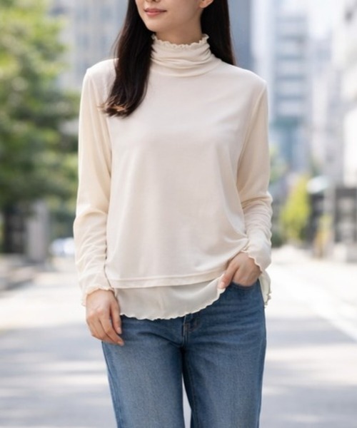 PATRIOT TAXI SELECT(パトリオットタクシーセレクト)の「【KILA MODA】メッシュアクセントコンビプルオーバー(Tシャツ/カットソー・レディース・オフホワイト/ターコイズブルー/ブラック/ピンク・MEDIUM/LARGE/3L/LL)」の1枚目の写真