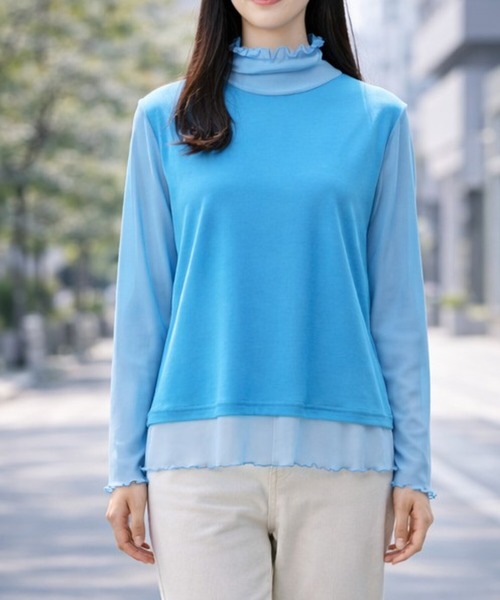PATRIOT TAXI SELECT(パトリオットタクシーセレクト)の「【KILA MODA】メッシュアクセントコンビプルオーバー(Tシャツ/カットソー・レディース・オフホワイト/ターコイズブルー/ブラック/ピンク・MEDIUM/LARGE/3L/LL)」の3枚目の写真