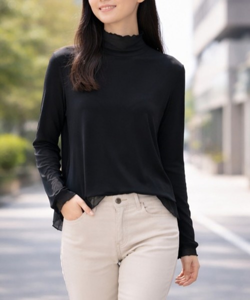 PATRIOT TAXI SELECT(パトリオットタクシーセレクト)の「【KILA MODA】メッシュアクセントコンビプルオーバー(Tシャツ/カットソー・レディース・オフホワイト/ターコイズブルー/ブラック/ピンク・MEDIUM/LARGE/3L/LL)」の2枚目の写真