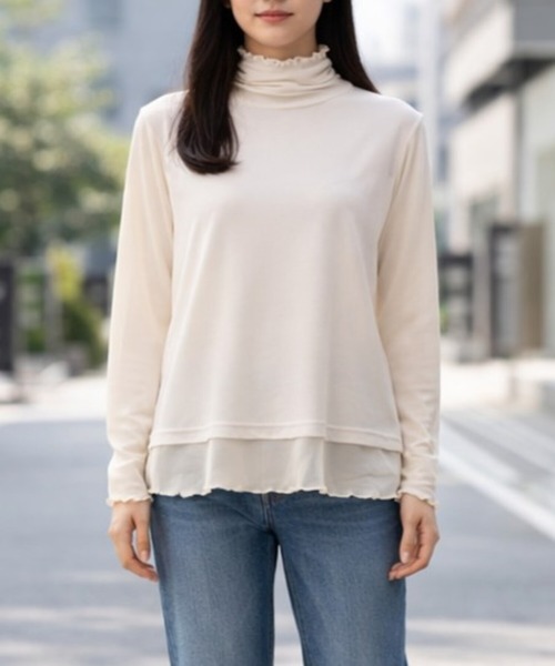 PATRIOT TAXI SELECT(パトリオットタクシーセレクト)の「【KILA MODA】メッシュアクセントコンビプルオーバー(Tシャツ/カットソー・レディース・オフホワイト/ターコイズブルー/ブラック/ピンク・MEDIUM/LARGE/3L/LL)」の9枚目の写真
