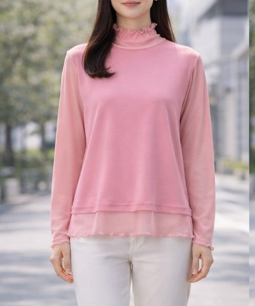 PATRIOT TAXI SELECT(パトリオットタクシーセレクト)の「【KILA MODA】メッシュアクセントコンビプルオーバー(Tシャツ/カットソー・レディース・オフホワイト/ターコイズブルー/ブラック/ピンク・MEDIUM/LARGE/3L/LL)」の12枚目の写真