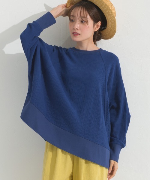 OMNES(オムネス)の「ダブルガーゼリブ切替ラグランプルオーバー長袖シャツ(Tシャツ/カットソー・レディース・ブラック/アイボリー/ブルー/ベージュ・FREE)」の4枚目の写真