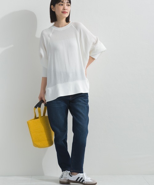 OMNES(オムネス)の「ダブルガーゼリブ切替ラグランプルオーバー長袖シャツ(Tシャツ/カットソー・レディース・ブラック/アイボリー/ブルー/ベージュ・FREE)」の9枚目の写真
