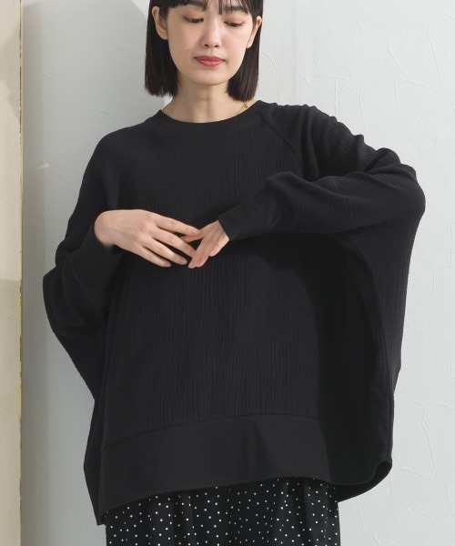 OMNES(オムネス)の「ダブルガーゼリブ切替ラグランプルオーバー長袖シャツ(Tシャツ/カットソー・レディース・ブラック/アイボリー/ブルー/ベージュ・FREE)」の13枚目の写真