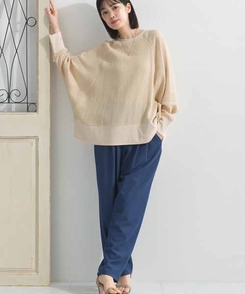 OMNES(オムネス)の「ダブルガーゼリブ切替ラグランプルオーバー長袖シャツ(Tシャツ/カットソー・レディース・ブラック/アイボリー/ブルー/ベージュ・FREE)」の15枚目の写真