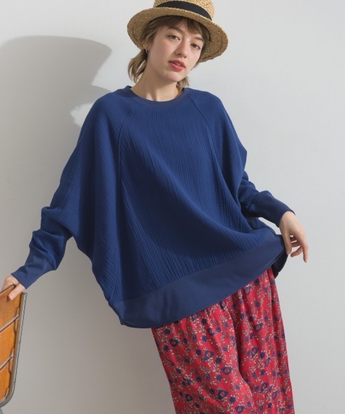 OMNES(オムネス)の「ダブルガーゼリブ切替ラグランプルオーバー長袖シャツ(Tシャツ/カットソー・レディース・ブラック/アイボリー/ブルー/ベージュ・FREE)」の19枚目の写真
