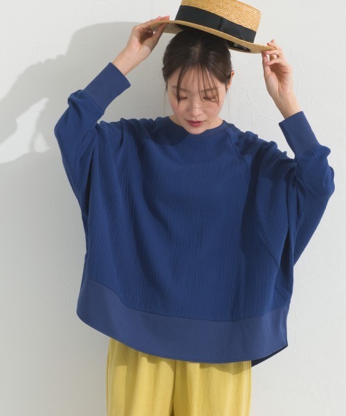 OMNES(オムネス)の「ダブルガーゼリブ切替ラグランプルオーバー長袖シャツ(Tシャツ/カットソー・レディース・ブラック/アイボリー/ブルー/ベージュ・FREE)」の20枚目の写真