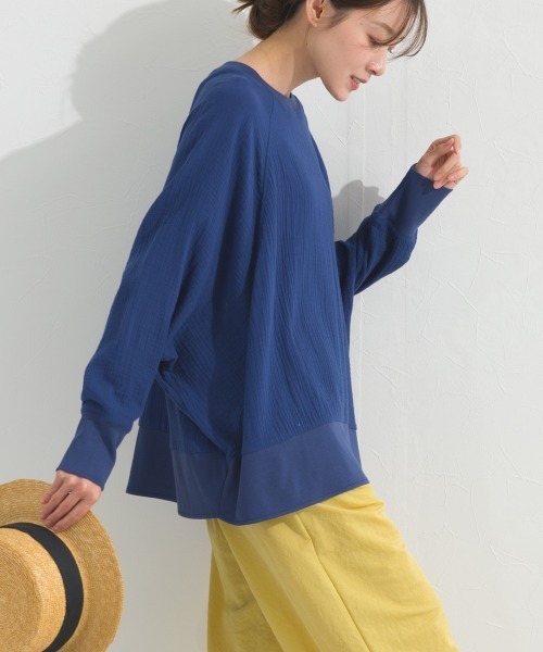 OMNES(オムネス)の「ダブルガーゼリブ切替ラグランプルオーバー長袖シャツ(Tシャツ/カットソー・レディース・ブラック/アイボリー/ブルー/ベージュ・FREE)」の21枚目の写真