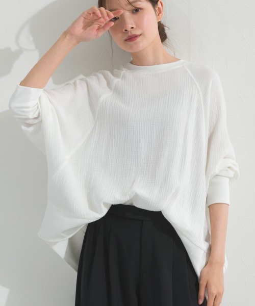 OMNES(オムネス)の「ダブルガーゼリブ切替ラグランプルオーバー長袖シャツ(Tシャツ/カットソー・レディース・ブラック/アイボリー/ブルー/ベージュ・FREE)」の5枚目の写真