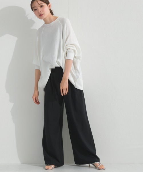 OMNES(オムネス)の「ダブルガーゼリブ切替ラグランプルオーバー長袖シャツ(Tシャツ/カットソー・レディース・ブラック/アイボリー/ブルー/ベージュ・FREE)」の6枚目の写真