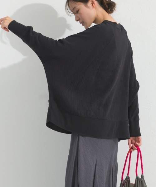 OMNES(オムネス)の「ダブルガーゼリブ切替ラグランプルオーバー長袖シャツ(Tシャツ/カットソー・レディース・ブラック/アイボリー/ブルー/ベージュ・FREE)」の10枚目の写真