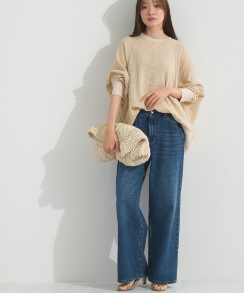 OMNES(オムネス)の「ダブルガーゼリブ切替ラグランプルオーバー長袖シャツ(Tシャツ/カットソー・レディース・ブラック/アイボリー/ブルー/ベージュ・FREE)」の18枚目の写真