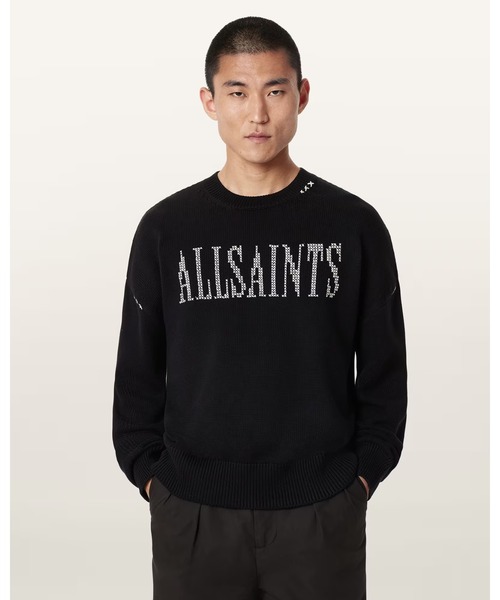 ALLSAINTS(オールセインツ)の「CROSSED OVERSIZED CREW NECK EMBROIDERED JUMPER | CROSSED オーバーサイズ クルー ネック 刺繍 ニット・セーター(ニット/セーター・メンズ・ブラック・XS/M/L/S)」の1枚目の写真