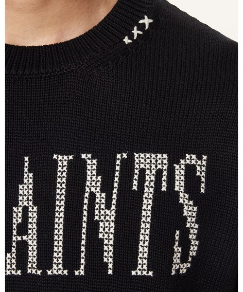 ALLSAINTS(オールセインツ)の「CROSSED OVERSIZED CREW NECK EMBROIDERED JUMPER | CROSSED オーバーサイズ クルー ネック 刺繍 ニット・セーター(ニット/セーター・メンズ・ブラック・XS/M/L/S)」の7枚目の写真