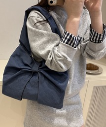 デニムライク リボンデザイントートバック