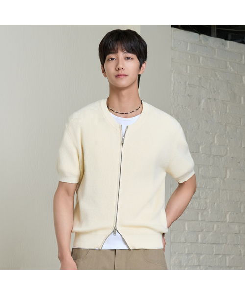 HYOJI(ヒョージ)の「26 SS ウォッシャブルコットンツーウェイラウンドニットジップアップカーディガン(5カラー)(カーディガン/ボレロ・メンズ・ブラック/ネイビー/クリーム/レッド/チャコール・M/L/XL)」の3枚目の写真