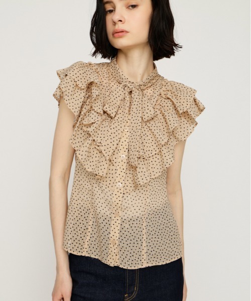 FRILL RIBBON BLOUSE — блузка с рюшами и лентой, летняя