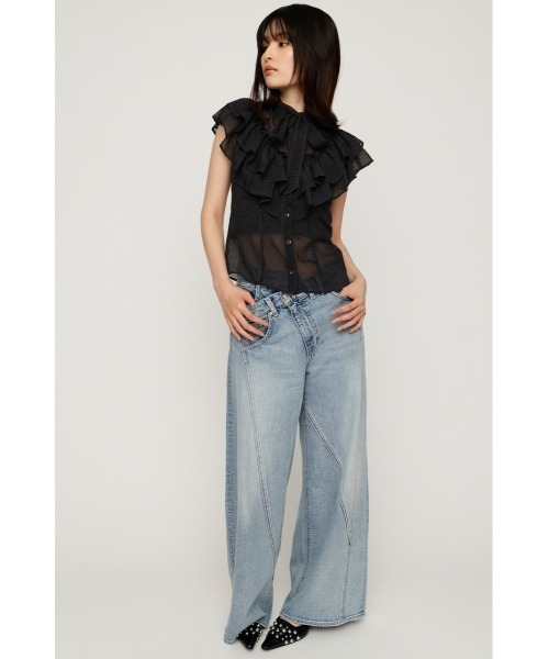 SLY(スライ)の「FRILL RIBBON BLOUSE フリルリボンブラウス 夏服(シャツ/ブラウス・レディース・ブラック/ライトパープル/ベージュ系その他/ブラック系その他2・FREE)」の6枚目の写真