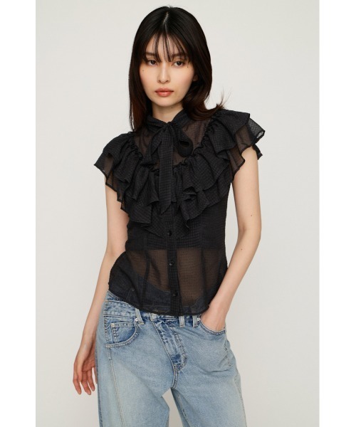 SLY(スライ)の「FRILL RIBBON BLOUSE フリルリボンブラウス 夏服(シャツ/ブラウス・レディース・ブラック/ライトパープル/ベージュ系その他/ブラック系その他2・FREE)」の7枚目の写真