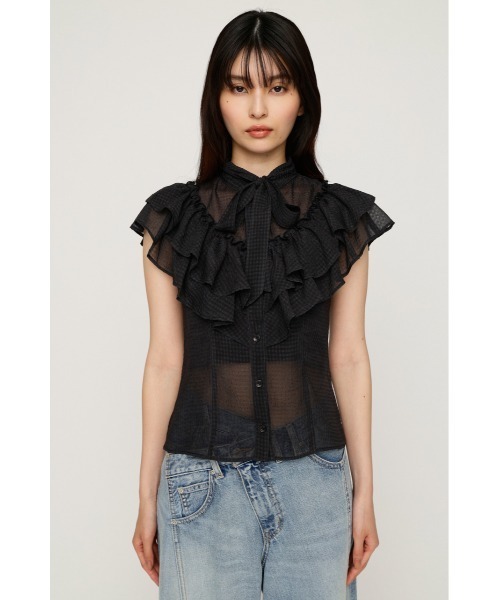 SLY(スライ)の「FRILL RIBBON BLOUSE フリルリボンブラウス 夏服(シャツ/ブラウス・レディース・ブラック/ライトパープル/ベージュ系その他/ブラック系その他2・FREE)」の8枚目の写真